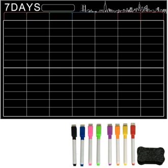 7 Dagen Wissen Droge Grote Magnetische White Board Wekelijkse Planner & Kruidenier Lijst Organizer Voor Keuken Koelkast Met 8Pc pennen 1Pc B 8YY802085-zwart