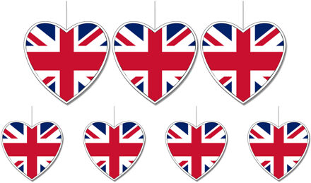 7-delige hou van Groot Brittanie/engeland versiering set hartjes van 14 cm en 28 cm