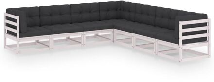 7-delige Loungeset met kussens massief grenenhout wit