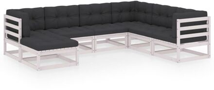 7-delige Loungeset met kussens massief grenenhout Wit