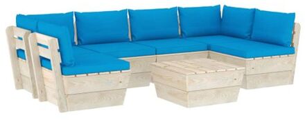 7-delige Loungeset met kussens pallet vurenhout Blauw