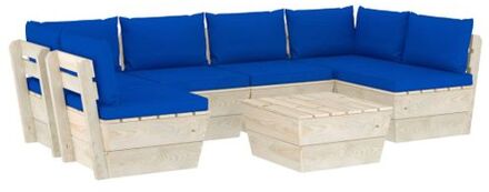 7-delige Loungeset met kussens pallet vurenhout Blauw