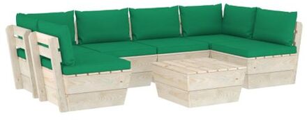 7-delige Loungeset met kussens pallet vurenhout Groen