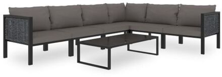 7-delige Loungeset met kussens poly rattan antraciet Grijs