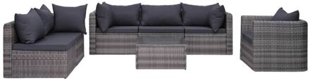 7-delige Loungeset met kussens poly rattan grijs