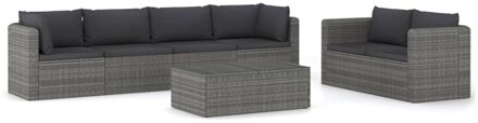 7-delige Loungeset met kussens poly rattan grijs