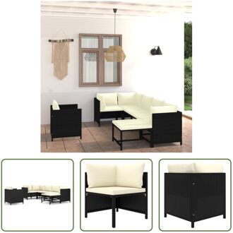 7-delige Loungeset met kussens poly rattan zwart - Tuinset