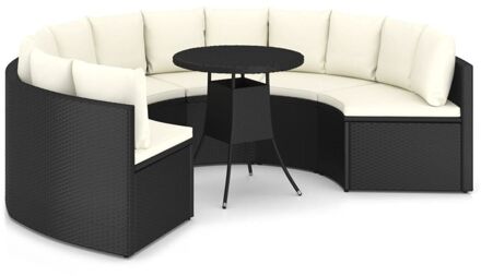 7-delige Loungeset met kussens poly rattan zwart