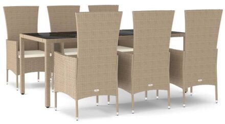 7-delige Tuinset met kussens poly rattan beige