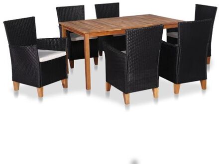 7-delige Tuinset poly rattan zwart en bruin Multicolor