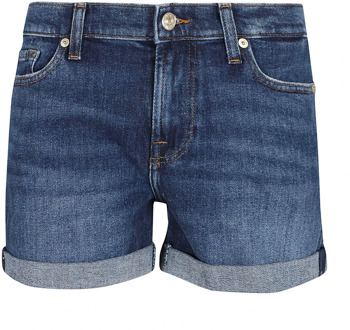 7 For All Mankind Donkerblauwe Mid Roll Shorts Sea Star 7 For All Mankind , Blue , Dames - W30,W25,W29,W27,W28,W26