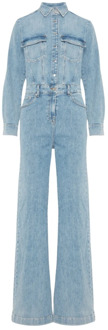 7 For All Mankind Lichtblauwe Denim Jumpsuit Morning Sky 7 For All Mankind , Blue , Dames - S,Xs