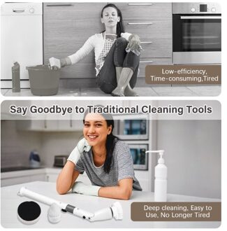 7 IN 1 Electric Spin Scrubber Cordless Handheld Cleaning Brush with Adjustable Extension Handle 6 Brush Heads 1200mAH Battery for Kitchen Bathroom Wall Window Floor
