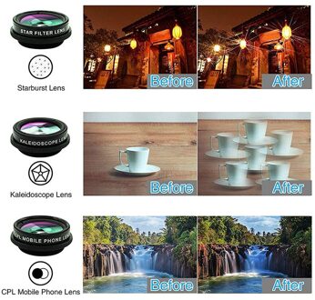 7 In 1 Telefoon Camera Lens Fisheye Fisheye Groothoek Macro Afstand Toenemende Polarisatie Caleidoscoop 7 In 1 set