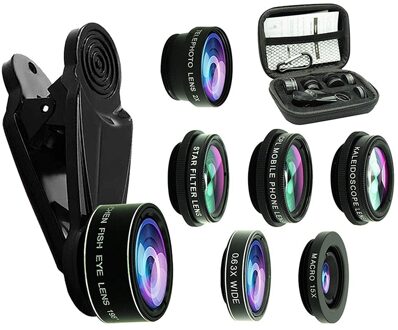 7 In 1 Telefoon Camera Lens Fisheye Fisheye Groothoek Macro Afstand Toenemende Polarisatie Caleidoscoop 7 In 1 set