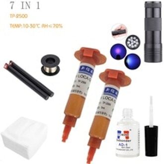 7 In1 Loca Tp-2500 Uv Lijm 5 Ml + 12led Uv Curing Light + Uv Lijm Remover 20G + snijdraad 50 M + Kleding Voor Lcd Touch Screen Reparatie