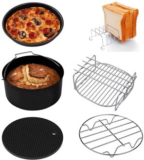 7 Inch 6Pcs Air Friteuse Accessoires Set Bakken Mand Pizza Plaat Grill Pot Keuken Koken Tool Air friteuse Onderdelen