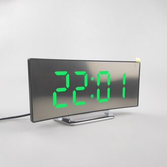7 Inch Digitale Wekker Gebogen Dimbare Led Digitale Klok Voor Kinderen Slaapkamer Groen Grote Aantal Klok Lichtgewicht