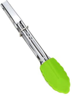 7 Inch Rvs Kitchentongs Siliconen Handvat Bbq Antislip Voedsel Tong Werktuig Koken Clip Klem Salade Serveren Bakken tool groen