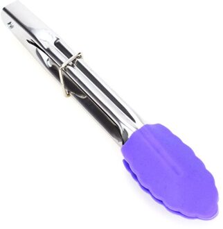 7 Inch Rvs Kitchentongs Siliconen Handvat Bbq Antislip Voedsel Tong Werktuig Koken Clip Klem Salade Serveren Bakken tool Paars