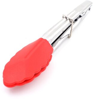 7 Inch Rvs Kitchentongs Siliconen Handvat Bbq Antislip Voedsel Tong Werktuig Koken Clip Klem Salade Serveren Bakken tool Rood