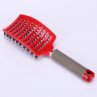 7 Kleuren Haar Hoofdhuid Massage Kam Varkenshaar Nylon Brushy Haarborstel Natte Krullend Ontwarren Hair Brush Anti-Breuk Demelante Borstel Rood