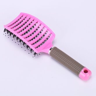 7 Kleuren Haar Hoofdhuid Massage Kam Varkenshaar Nylon Brushy Haarborstel Natte Krullend Ontwarren Hair Brush Anti-Breuk Demelante Borstel Roze