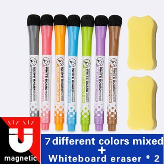 7 Kleuren Magnetische White Board Earaser Markers Tekening Krijt Glas Keramiek Whiteboard Pennen Kinderen Schrijven Leren Gereedschap 7 pens en eraser X2