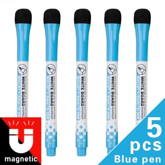 7 Kleuren Magnetische White Board Earaser Markers Tekening Krijt Glas Keramiek Whiteboard Pennen Kinderen Schrijven Leren Gereedschap blauw 5 pens