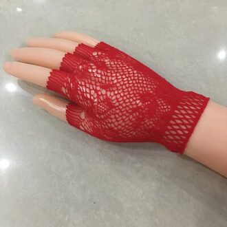 7 Kleuren Mode Korte Mesh Punk Sexy Night Club Vingerloze Handschoenen Voor Vrouwen Verkoopt 610 rood handschoenen