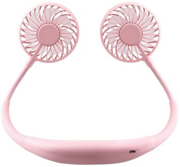 7-Leaf Sport Slijtage Opknoping Nek Fan Lui Dragen Draagbare Ventilator Plastic 360 Graden Rotatie Koeling Luchtkoeler roze