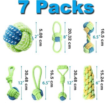7 Pakket Kauwen Katoenen Touw Hond Speelgoed Hond Outdoor Tanden Schoonmaken Hond Touw Speelgoed Puppy Kauwen Molaire Speelgoed Bulldog Pug wit