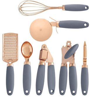 7 Pc Keuken Gadget Set Koperen Gecoat Roestvrij Staal Gebruiksvoorwerpen Met Zachte Contact Grijs Handgrepen