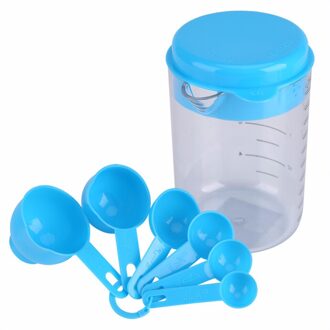 7 Pcs 2 Kleur Plastic Maatbekers En Maatlepel Scoop Handvat Keuken Meten Tool Voor Keuken Bakken Koffie Blauw