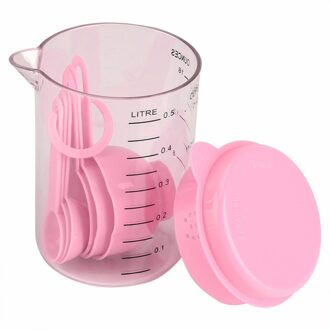 7 Pcs 2 Kleur Plastic Maatbekers En Maatlepel Scoop Handvat Keuken Meten Tool Voor Keuken Bakken Koffie Roze
