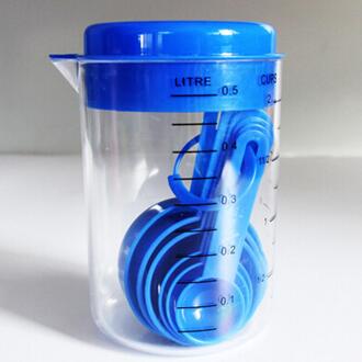 7 Pcs Maatbeker Container En Lepels Set Plastic Voedsel Metric Cups Lepels Draagbare Voor Koken Bakken 500Ml