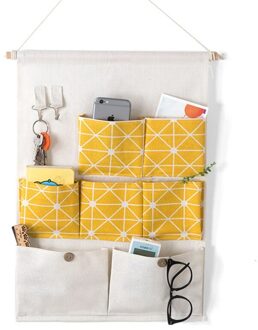 7 Pocket Hanger Garderobe Kast Ondergoed Opbergtas Deur Muur Puin Opbergtas Kind Muur Opknoping Zakken Puin Bages Cute geel
