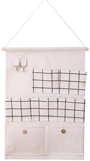 7-Pocket Rommel Zak Over De Deur Organizer Muur Kast Opknoping Opbergtas Multilayer Linnen Stof Pouch Puin Organizer tas wit rooster patroon