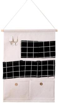 7-Pocket Rommel Zak Over De Deur Organizer Muur Kast Opknoping Opbergtas Multilayer Linnen Stof Pouch Puin Organizer tas zwart rooster patroon