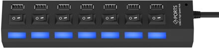 7 Port Micro Usb Hub 2.0 Usb Splitter Voor Tablet Laptop Computer Notebook Hoge Snelheid 480Mbps Usb 2.0 Hub led Met Aan/Uit Schakelaar zwart
