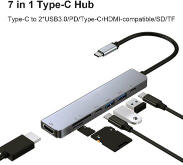 7 Port Usb C Hub Usb 3.1 Type C Naar Usb 3.0 Pd Tf Kaartlezer 4K Hdmi-compatibel Adapter Voor Macbook Pro/Air Laptop Dock Station