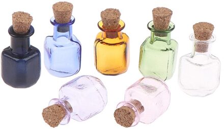 7 Stks/partij Gemengde Mini Glas Kleur Flessen Met Stop Kurk Rechthoek Diy Kleine Fles Xmas