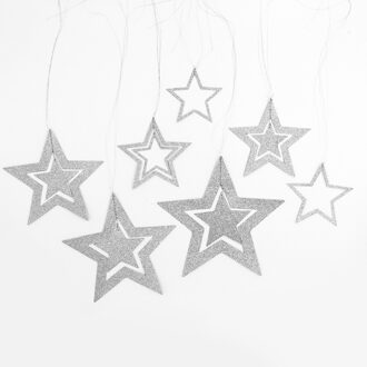7 Stks/partij Twinkle Star Papier Hanger Garland Ornamenten Zilver