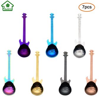 7 stks Roeren Lepel Gitaar Vorm Rvs Koffielepels Roeren Theelepel Set Cake Ijs Scoop Kit Servies