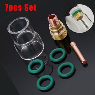 7 Stks/set 2.4 Mm Tig Lassen Stubby Torch Gas Lens #12 Warmte Cup Kit Voor WP-9/20/25 Warmte slip Glas Cup Collet Lichaam Gas Lens
