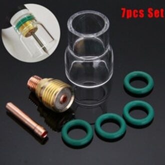 7 Stks/set 2.4Mm Tig Lassen Stubby Torch Gas Lens #12 Warmte Cup Kit Voor WP-9/20/25 Tig terug Cap Collet Lichamen Spares Kit