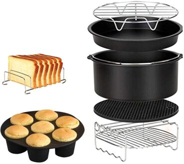 7 Stks/set 8 Inch Lucht Friteuse Accessoires Keuken Gereedschap Set Mand Grill Fit Alle Airfryer 4.2QT-8.0QT-Up