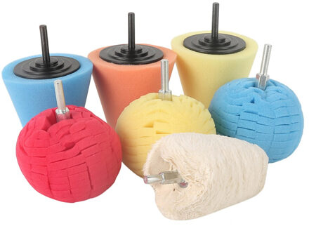 7 Stks/set Auto Wiel Polijsten Spons Gebruikt Voor Elektrische Boor Polijsten Bal Polijsten Kegel Auto Hub Buffing Spons