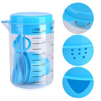 7 stks/set Blauw Roze Plastic Maatbeker Keuken Meetinstrumenten Lepels Sets voor Keuken Bakken Koffie Afgestudeerd Lepels lucht blauw