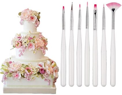 7 Stks/set Cake Decorating Tool Bakken Accessoires Multifunctionele Icing Pastry Borstels Fondant Cake Schilderen Borstel Nail Art Penselen
